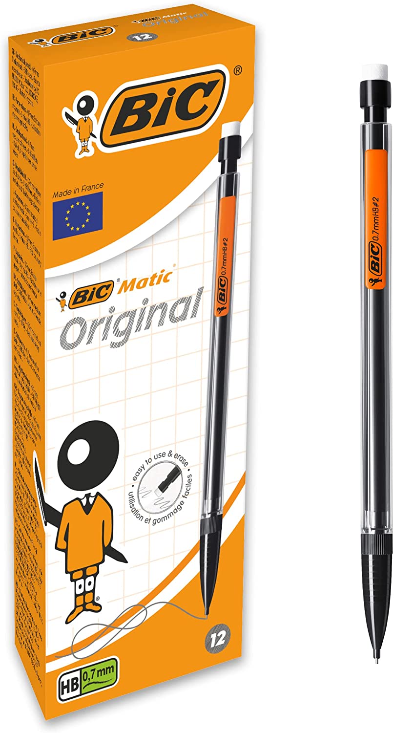 BIC Matic Original 0,7 mm HB  Ołówek automatyczny  z Gumką – 12 Sztuk